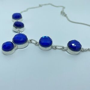 Sterling Silver Blue Faceted Gem Necklace – Artisan Made, 18” Statement